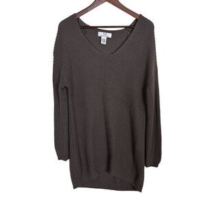 Magaschoni Gray Taupe Knit Tunic Vneck Sweater Womens Small Rayon Cashmere Blend